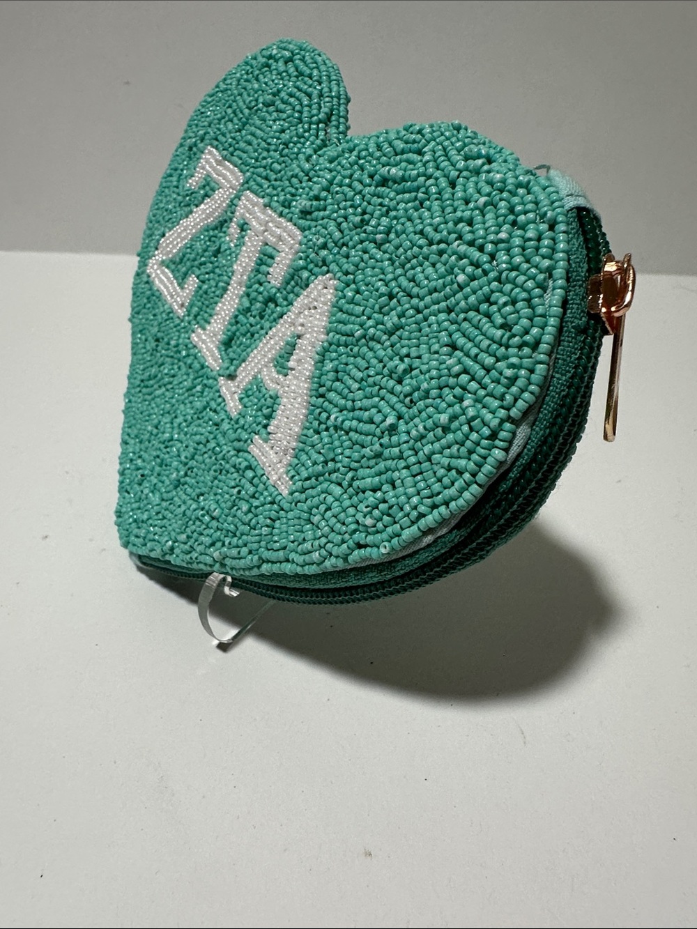 ZTA Beaded Heart Coin Purse Zeta Tau Alpha Sorority Gift New - Picture 2 of 3
